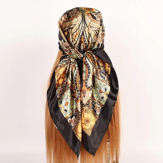 35 x 35 Women's Fashion Pattern Large Square Silk Like Hair Scarf Head Sleeping Wrap Satin Neck Bandana for V1259-DP01-A-2972