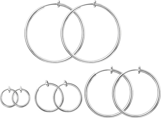 Stainless Steel 4 Pairs Clip On Hoop Earrings for Women Men Non Pierced Earrings V1259-DP01-A-2986