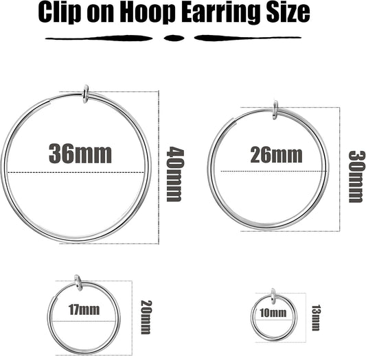 Stainless Steel 4 Pairs Clip On Hoop Earrings for Women Men Non Pierced Earrings V1259-DP01-A-2986