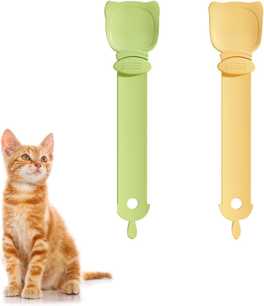 2 Pcs Cat Strip Feeders, Cute Head Shape Squeeze Spoon Multifunctional 2-in-1 Food Dispenser Treat Spoon for V1259-DP01-A-2989