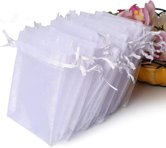 100PCS Premium Sheer Organza Bags, White Wedding Favor Bags Drawstring, 4x4.72 Jewelry Gift Bags Party, V1259-DP01-A-2991