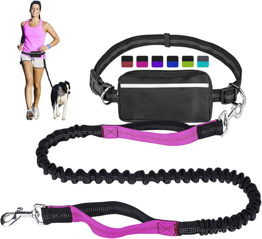 Hands Free Dog Leash for Running Walking Training Hiking, Dual-Handle Reflective Bungee, Poop Bag Dispenser V1259-DP01-A-2995