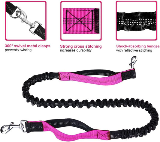 Hands Free Dog Leash for Running Walking Training Hiking, Dual-Handle Reflective Bungee, Poop Bag Dispenser V1259-DP01-A-2995