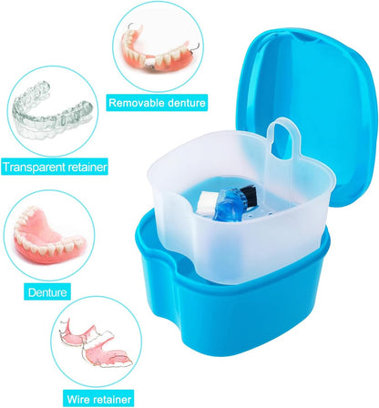 Denture Cup Orthodontic Retainer Case, Denture Bath Box Dental Mouthguard Case Cleaning with Brush, Strainer V1259-DP01-A-2997
