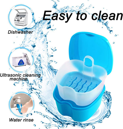 Denture Cup Orthodontic Retainer Case, Denture Bath Box Dental Mouthguard Case Cleaning with Brush, Strainer V1259-DP01-A-2997