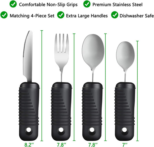 YPC Adaptive Utensils,Easy Grip Silverware,Built Up Bendable Fork,Teaspoon,Tablespoon and Knife for V1259-DP01-A-3003