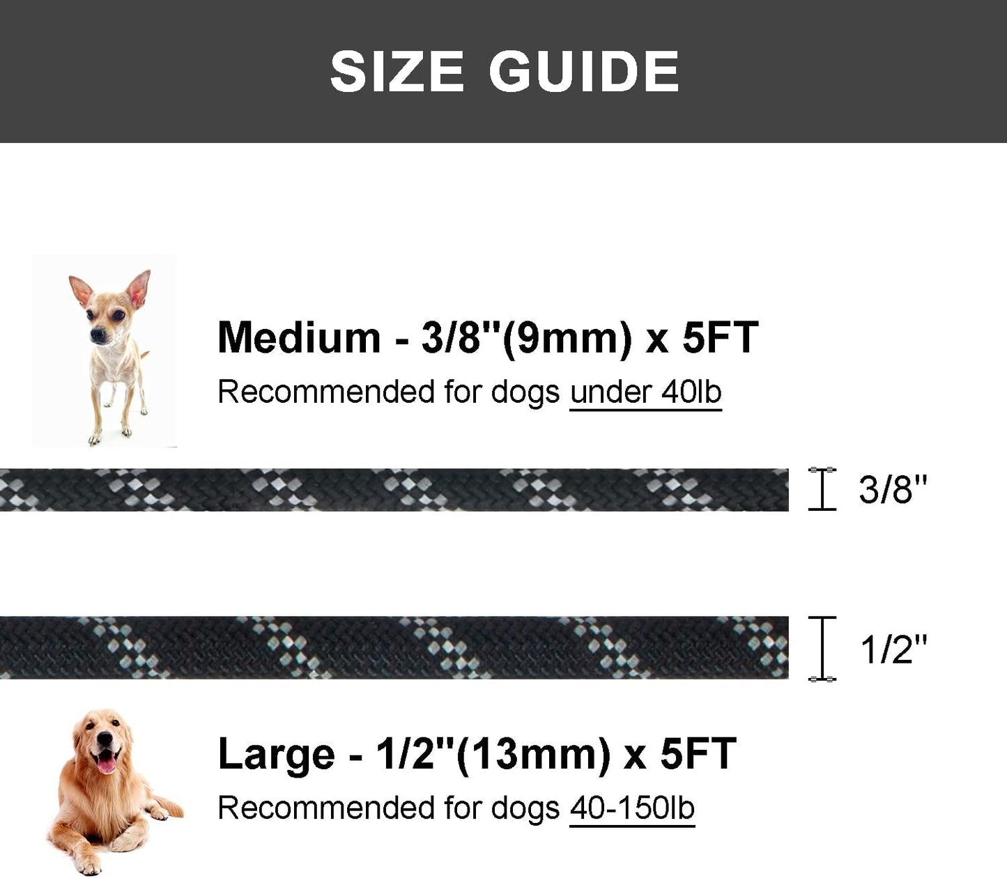 5 FT Slip Lead Dog Leash, Heavy Duty Rope Leash for Small Medium Large Dogs, No Pull Training Lead with V1259-DP01-A-3004