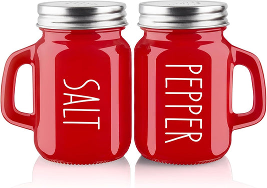 Red Salt and Pepper Shakers Set, 4 oz Cute Modern Glass Christmas Red Shaker Sets with Stainless Steel Lids, V1259-DP01-A-3005