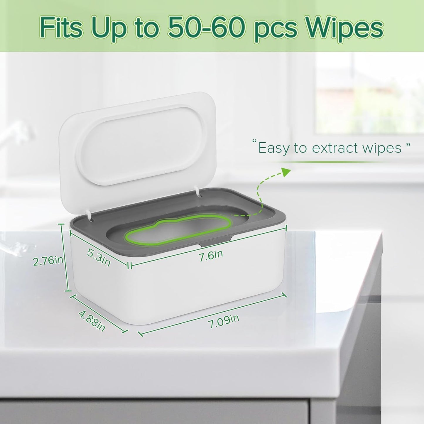Baby Wipes Dispenser, Wipes Case Baby Wipe Holder Keeps Wipes Fresh, Non-Slip, Easy Open & Close (Gray) V1259-DP01-A-3010