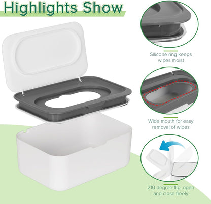 Baby Wipes Dispenser, Wipes Case Baby Wipe Holder Keeps Wipes Fresh, Non-Slip, Easy Open & Close (Gray) V1259-DP01-A-3010