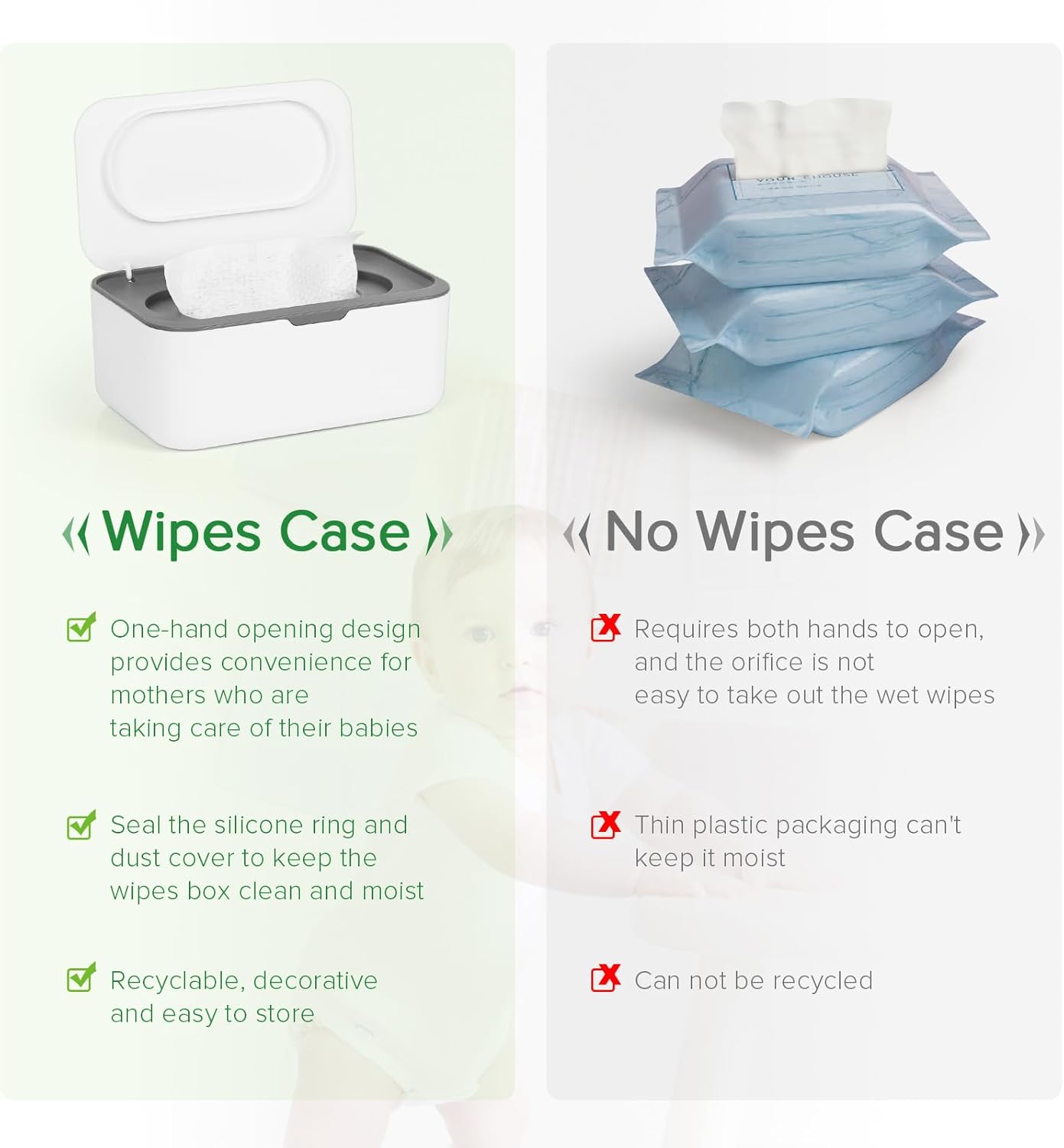 Baby Wipes Dispenser, Wipes Case Baby Wipe Holder Keeps Wipes Fresh, Non-Slip, Easy Open & Close (Gray) V1259-DP01-A-3010