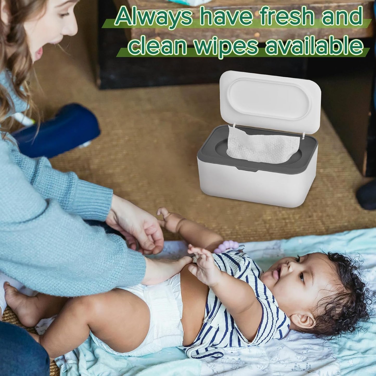 Baby Wipes Dispenser, Wipes Case Baby Wipe Holder Keeps Wipes Fresh, Non-Slip, Easy Open & Close (Gray) V1259-DP01-A-3010