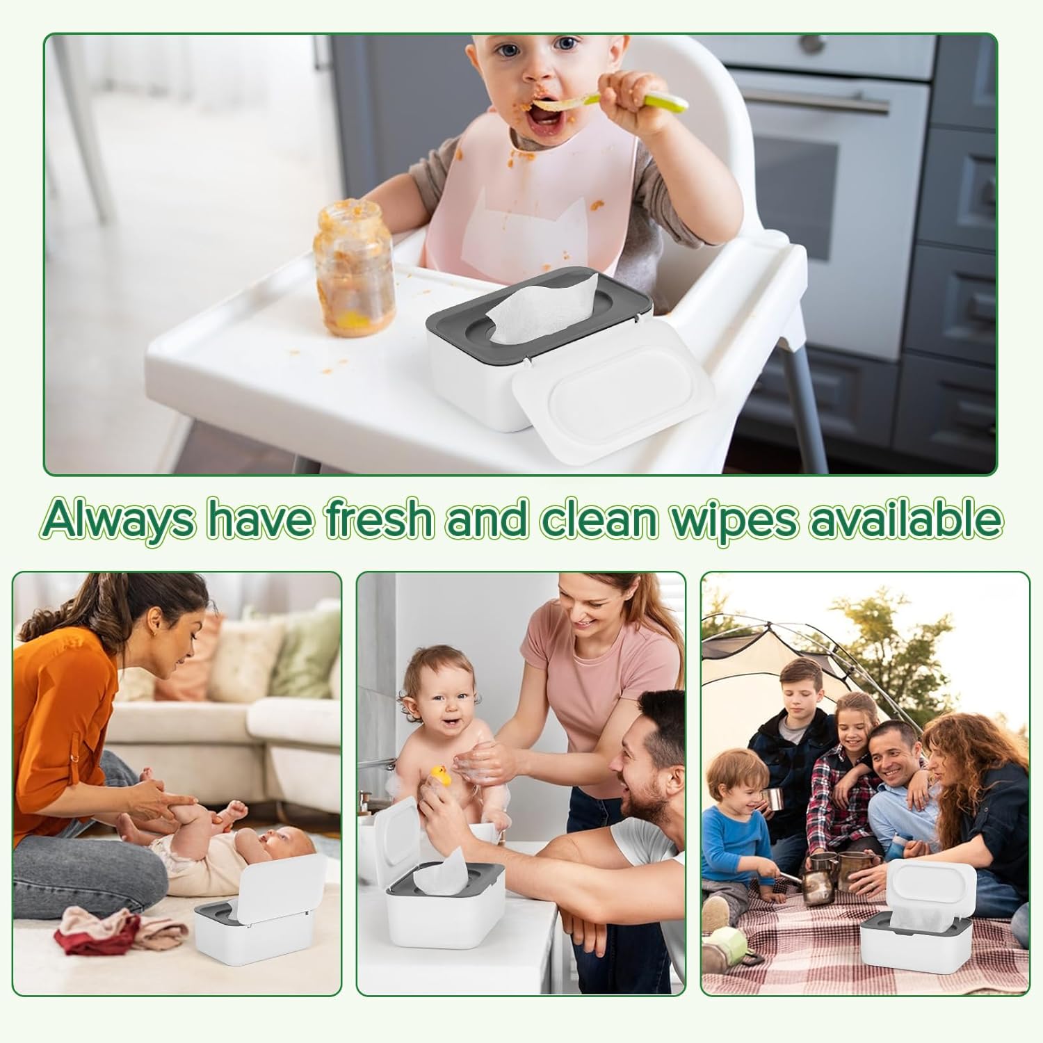 Baby Wipes Dispenser, Wipes Case Baby Wipe Holder Keeps Wipes Fresh, Non-Slip, Easy Open & Close (Gray) V1259-DP01-A-3010
