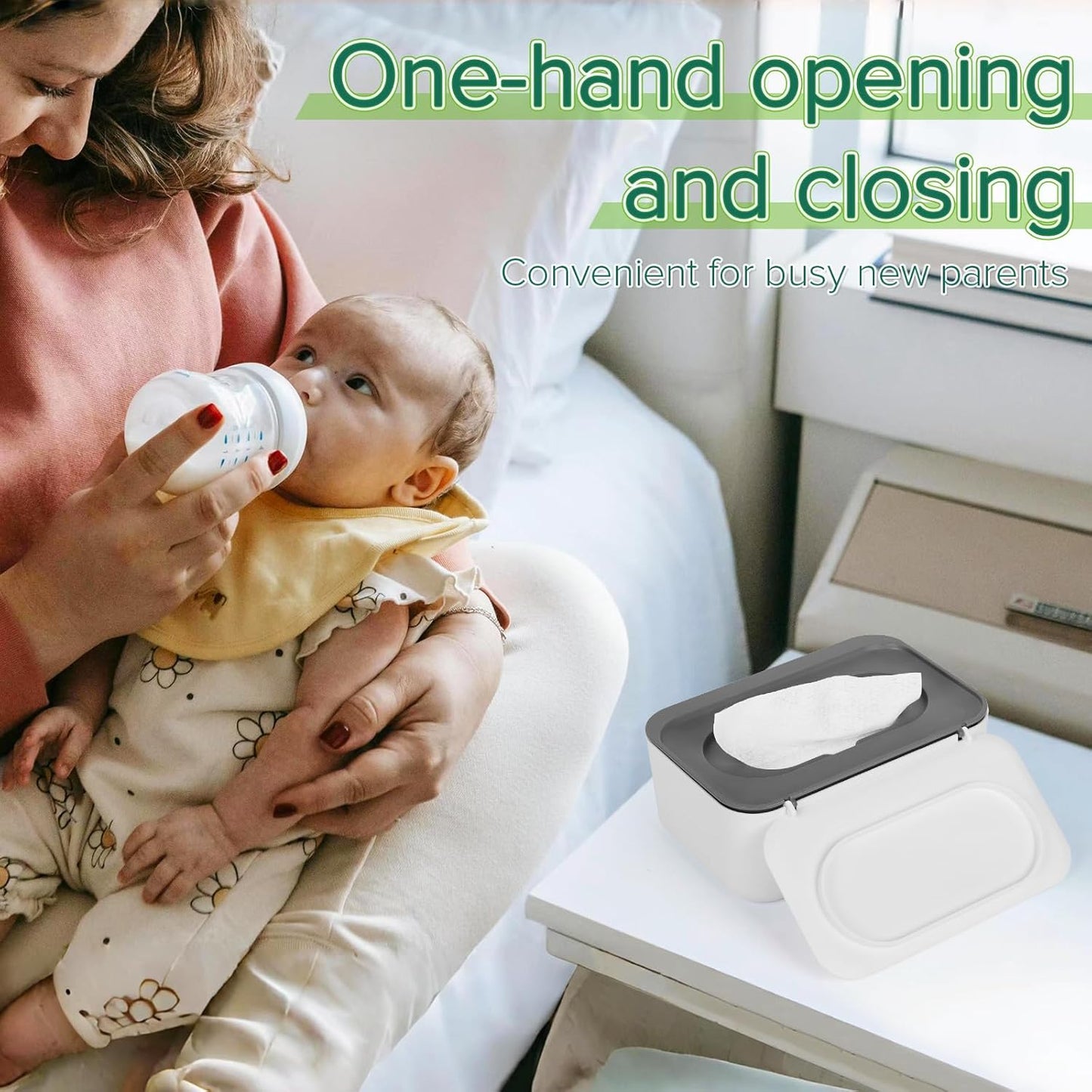 Baby Wipes Dispenser, Wipes Case Baby Wipe Holder Keeps Wipes Fresh, Non-Slip, Easy Open & Close (Gray) V1259-DP01-A-3010