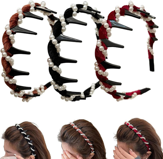 High Cranium Headband, 2025 New Elegant Non Slip Pearl Headbands, Vintage High Cranium Artificial Pearl V1259-DP01-A-3014