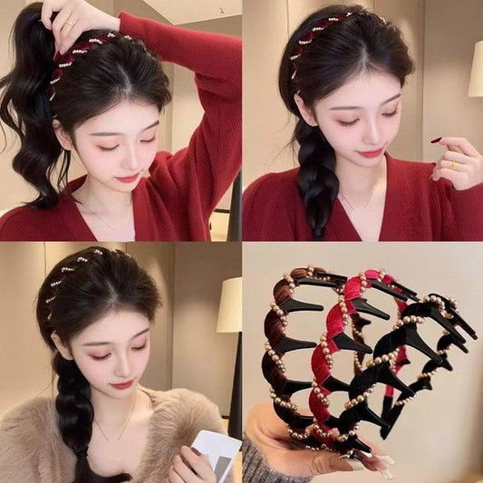High Cranium Headband, 2025 New Elegant Non Slip Pearl Headbands, Vintage High Cranium Artificial Pearl V1259-DP01-A-3014