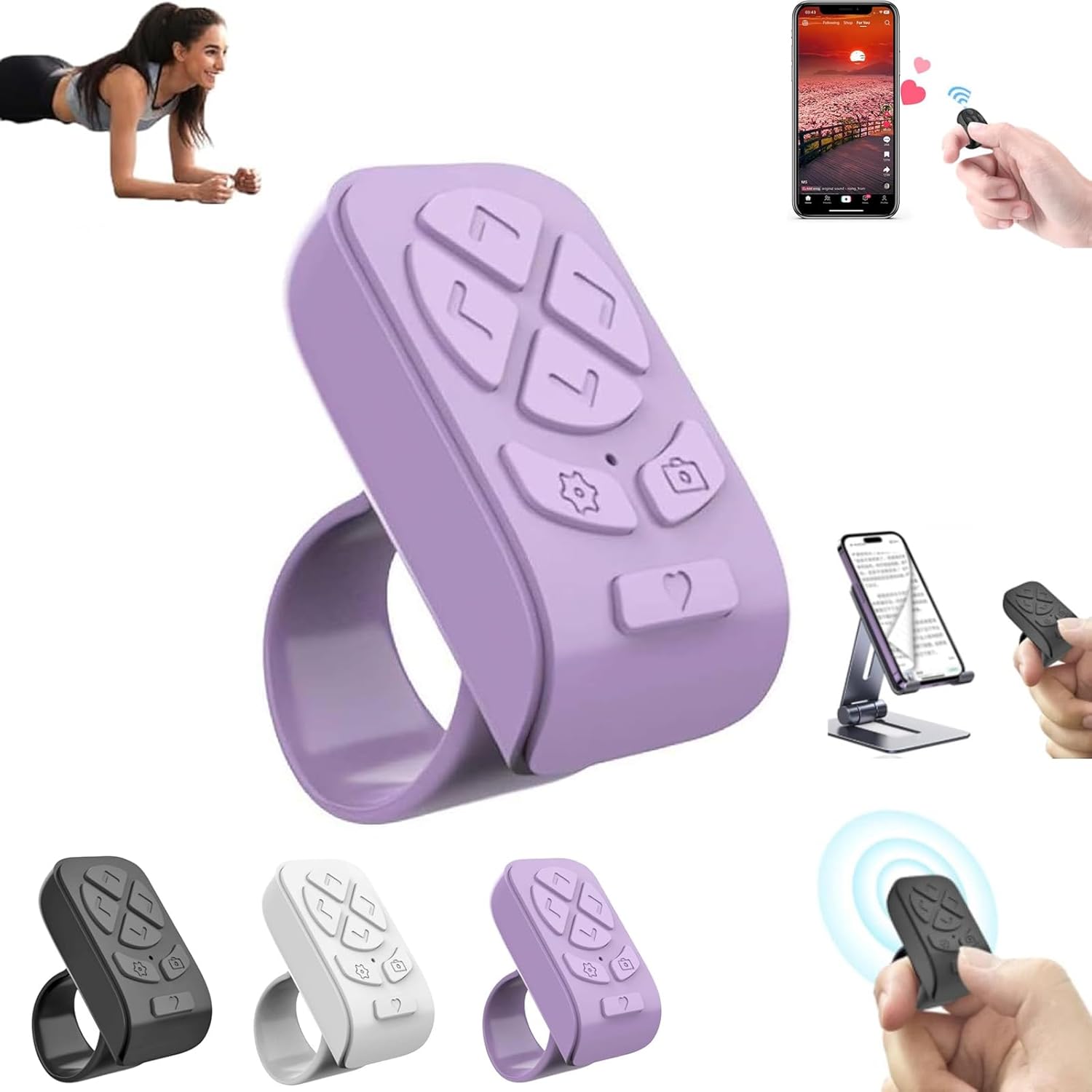 for TIK-Tok Remote Control Ring,Wireless Page Turner,Bluetooth Remote Control Ring Finger Scroller,Finger V1259-DP01-A-3022