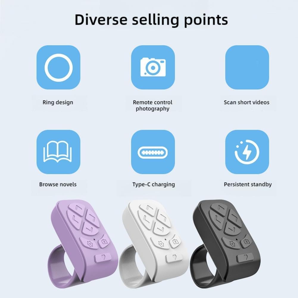 for TIK-Tok Remote Control Ring,Wireless Page Turner,Bluetooth Remote Control Ring Finger Scroller,Finger V1259-DP01-A-3022