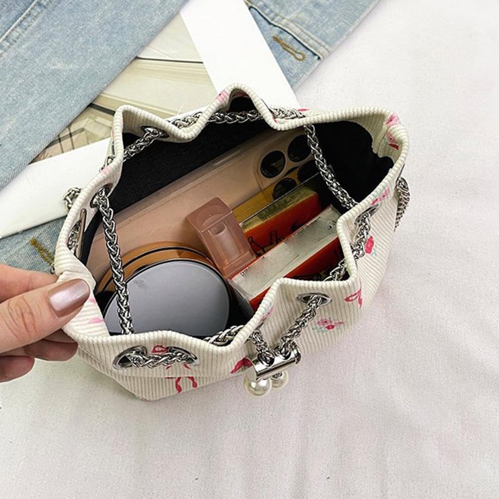 Drawstring Crossbody Bag for Women,Flower Chain Drawstring Mini Bucket Handbags V1259-DP01-A-3023