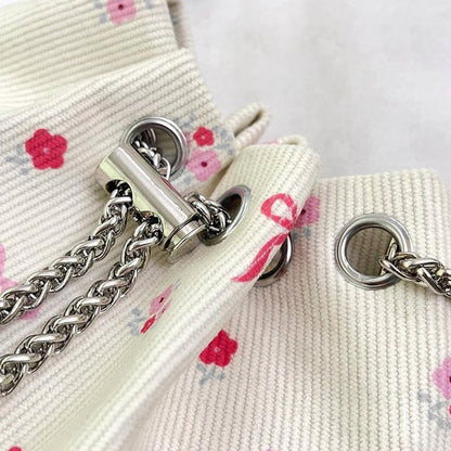 Drawstring Crossbody Bag for Women,Flower Chain Drawstring Mini Bucket Handbags V1259-DP01-A-3023