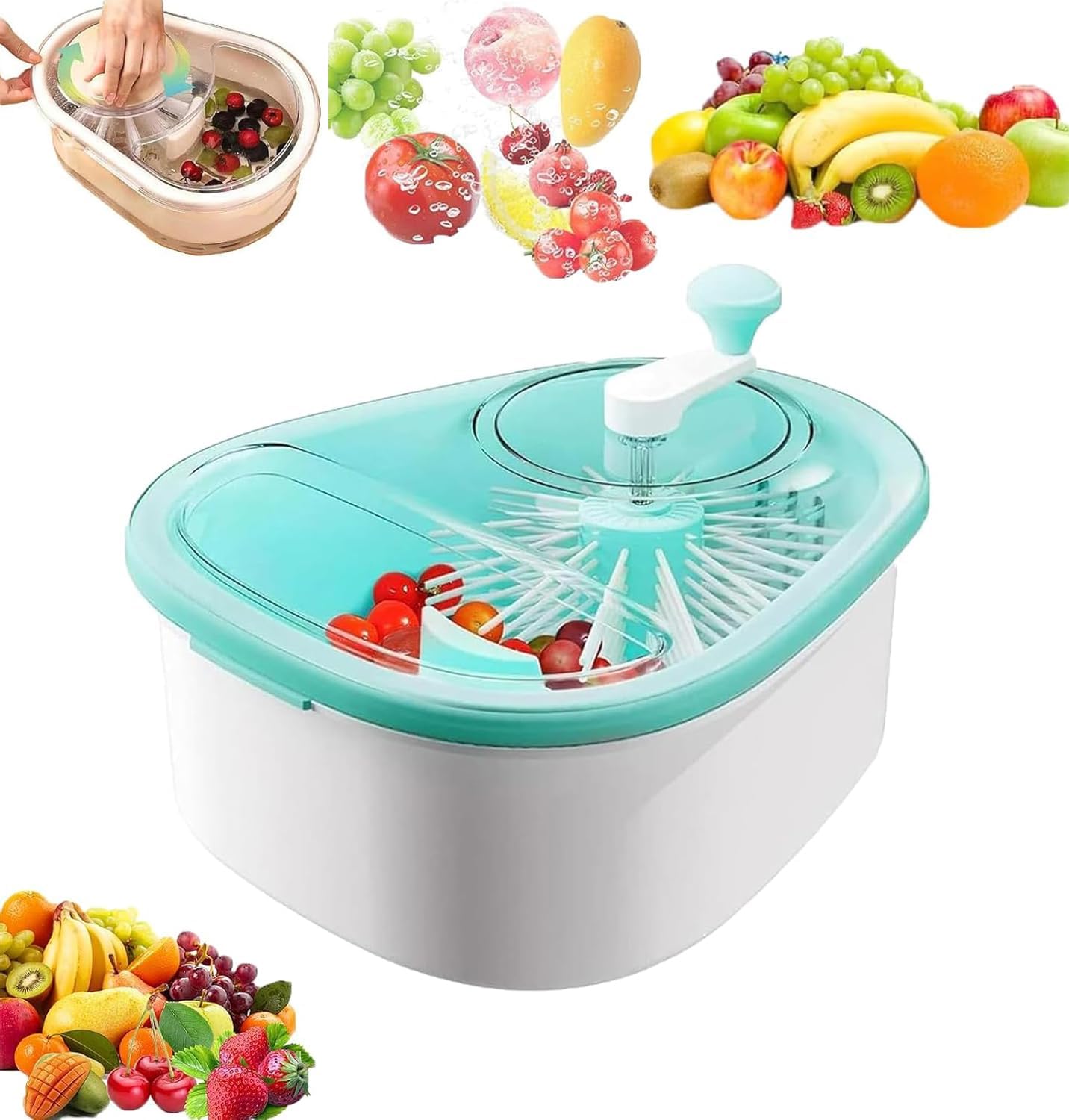 Fruit Cleaner Spinner - Fruit Washer Spinner Bowl with Lid, Large Capacity Fruit Washer Spinner with Brush, V1259-DP01-A-3024