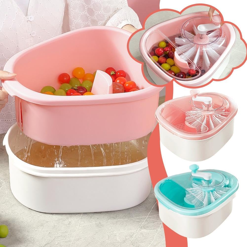 Fruit Cleaner Spinner - Fruit Washer Spinner Bowl with Lid, Large Capacity Fruit Washer Spinner with Brush, V1259-DP01-A-3024
