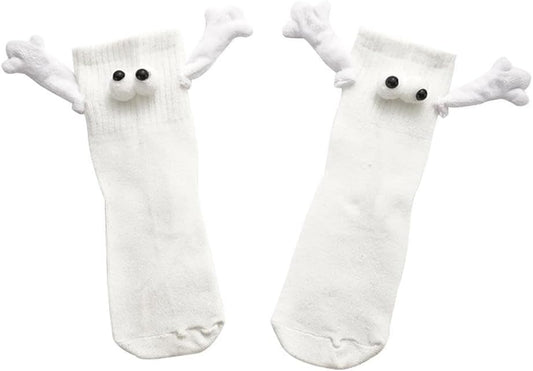 4 Pair Couple Holding Hands Socks,Funny Magnetic Suction 3D Doll Socks,Unisex Mid-Tube Socks,Novelty Socks V1259-DP01-A-3034