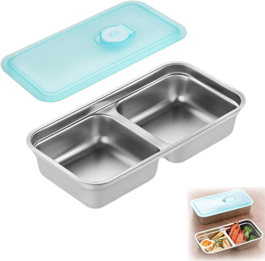 Grab and Go Snack Containers - Reusable Stainless Steel Double Compartment Containers with Lids, Stainless V1259-DP01-A-3070