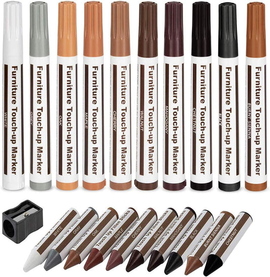 Furniture Wood Repair Markers Kit,Touch Up Markers and Wax Sticks with Sharpener,for Stains, Scratches, V1259-DP01-A-3085
