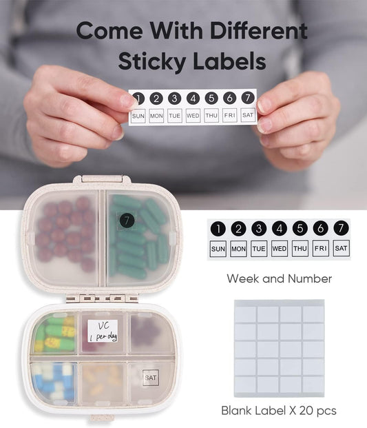 Travel Pill Organizer, 8 Compartments Portable Pill Case, Daily Pill Box to Hold Vitamins, Small Pill V1259-DP01-A-3088
