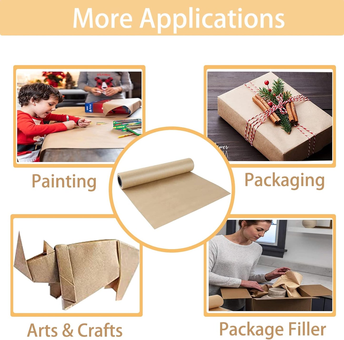 Brown Kraft Paper Roll - 15" x 33'(400") Brown Wrapping Paper for Packing Moving Small Craft Paper Roll for V1259-DP01-A-3090