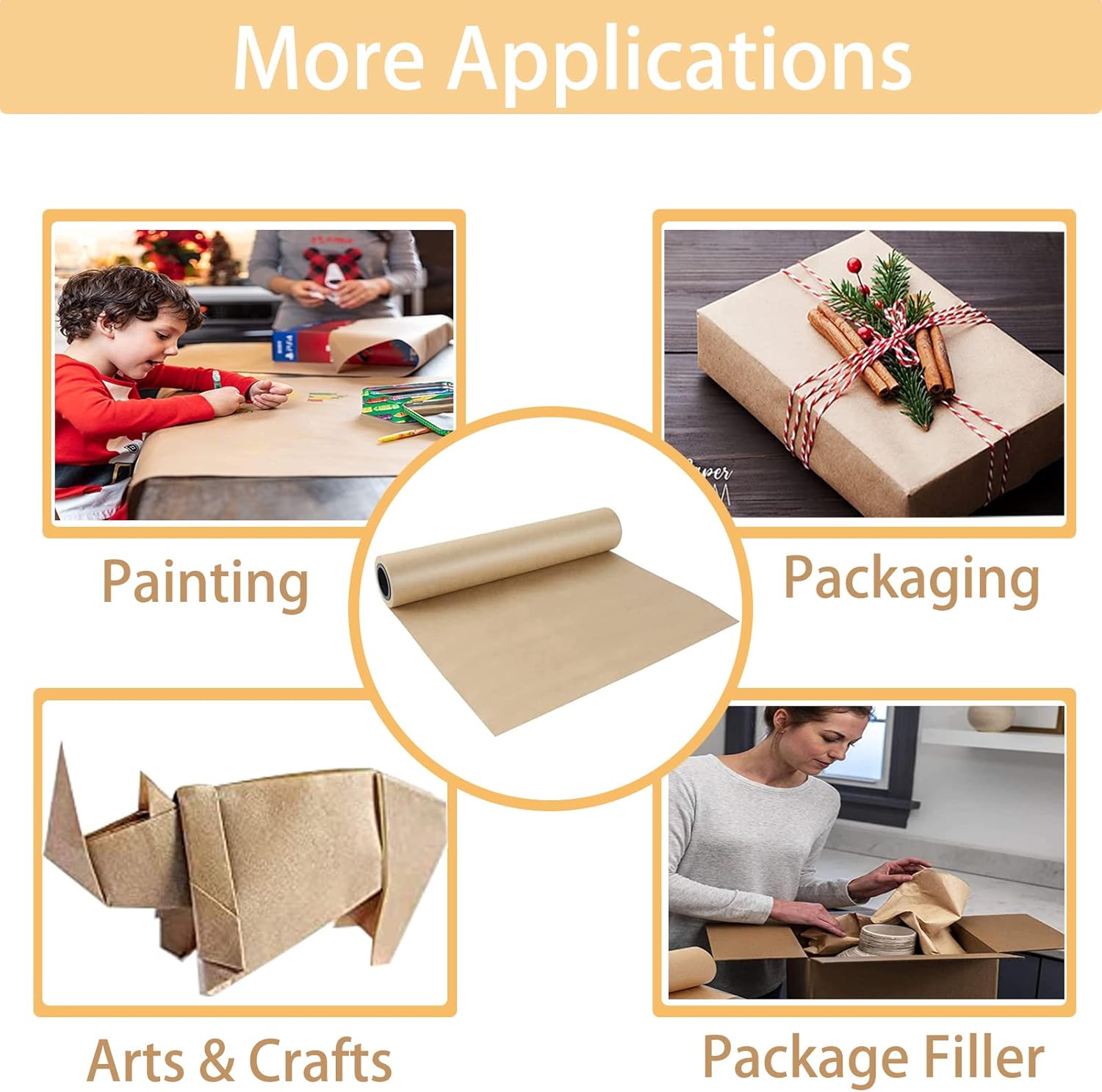 Brown Kraft Paper Roll - 15" x 33'(400") Brown Wrapping Paper for Packing Moving Small Craft Paper Roll for V1259-DP01-A-3090