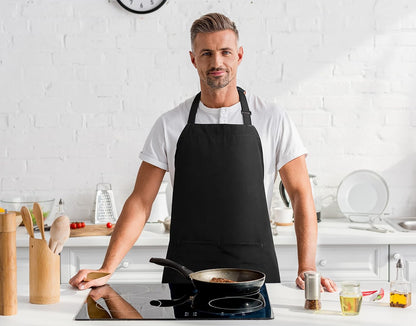 Adjustable Bib Apron (2-Pack) Water Oil Resistant Chef Cooking Kitchen Aprons with Pockets for Men Women V1259-DP01-A-3093