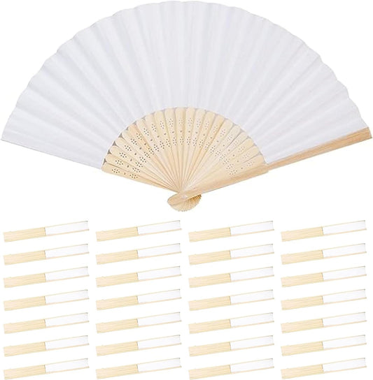 50pcs White Paper Hand Fan Bamboo Folding Fan Handheld Wedding Fans Folded Fan for Bridal Dancing Party V1259-DP01-A-3095