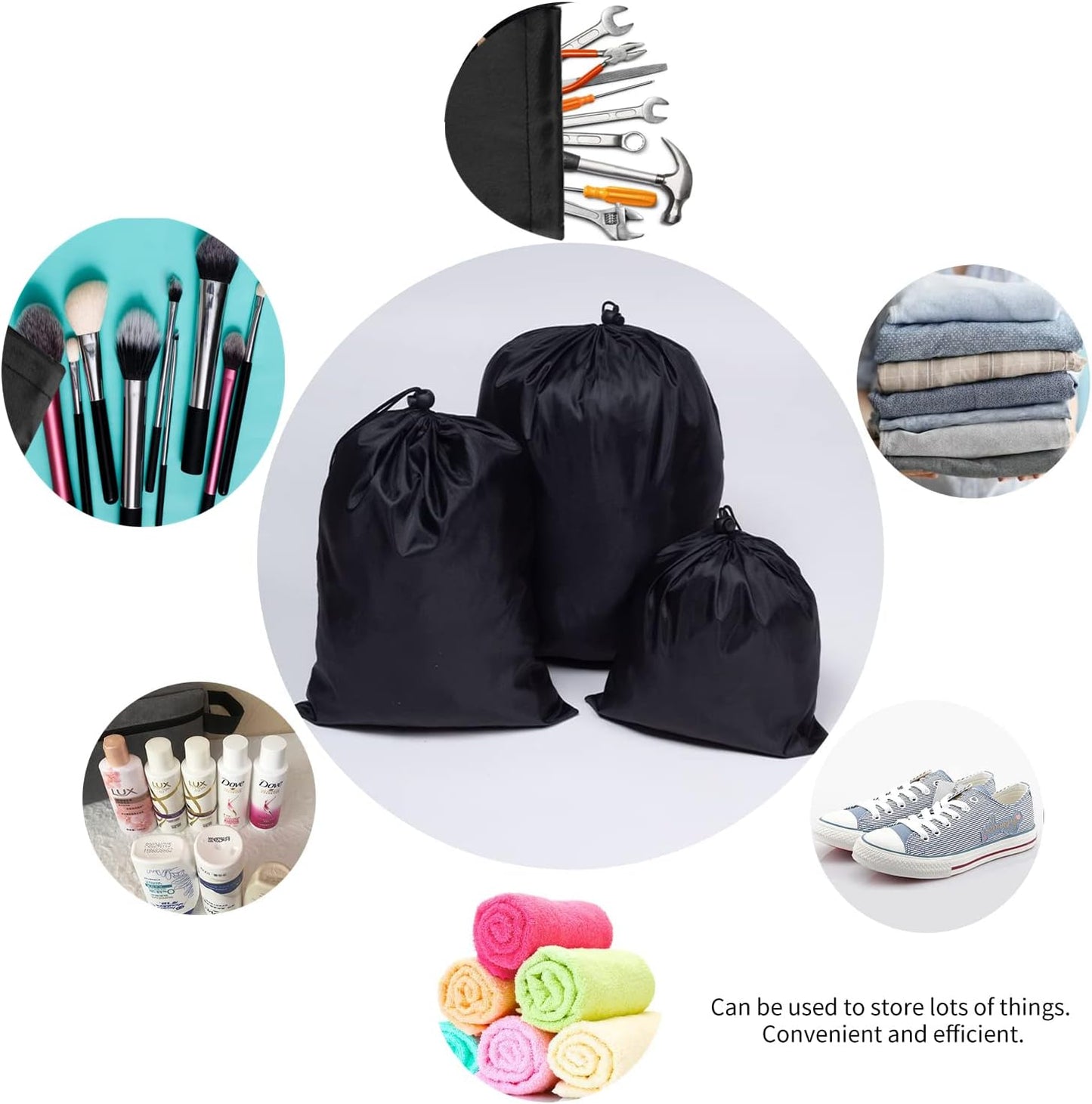 Drawstring Bag String Bag - 15Packs 3Sizes Nylon Cinch Ditty Stuff Pouch with Toggle for Gym, Luggage, V1259-DP01-A-3097