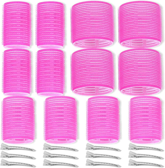 Self Grip Hair Rollers Curlers Set - 24 Pieces with 3 Sizes (4 Jumbo, 4 Large, 4 Medium) and 12 Clips for V1259-DP01-A-3099