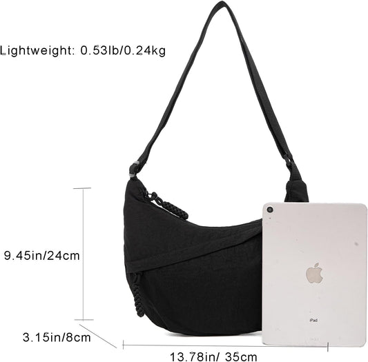 Crescent Bag for Women Men Nylon Crossbody Bags Multi-Pocket Sling Bag Roomy Hobo Bags Moon Bag Slouchy V1259-DP01-A-3101
