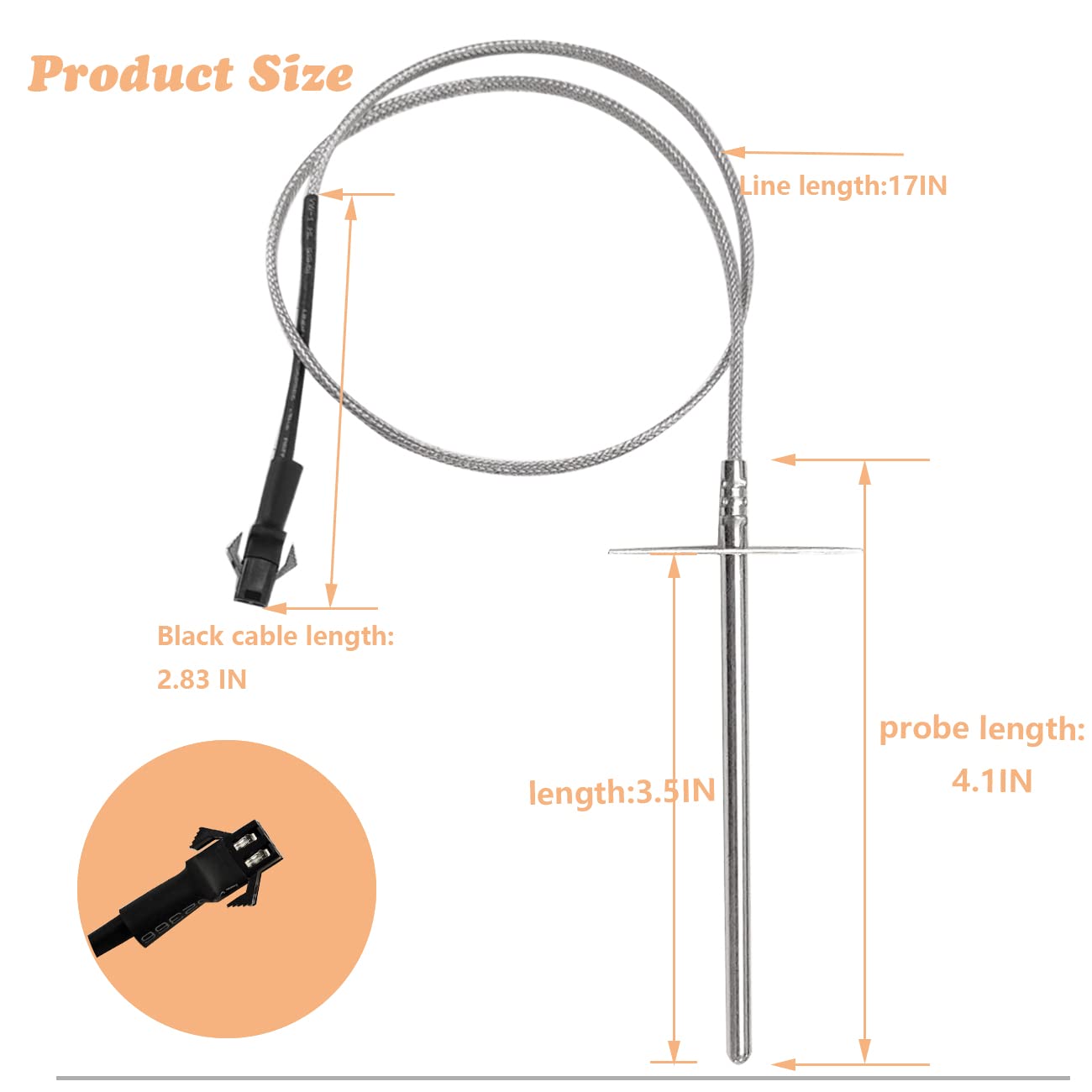 Replacement RTD Temperature Probe Sensor, Compatible with Pit Boss Pellet Grill PB1000XL-025-R00 V2 (Heruisi) V1259-DP01-A-3102