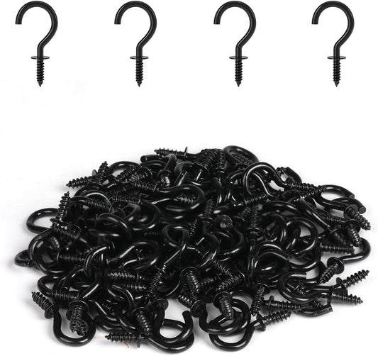 1/2 Inch Small Screw Hooks, 100 Pcs Black Mini Screw in Jewelry Hooks Tiny Metal Screw Wood Ceiling Wall V1259-DP01-A-3105