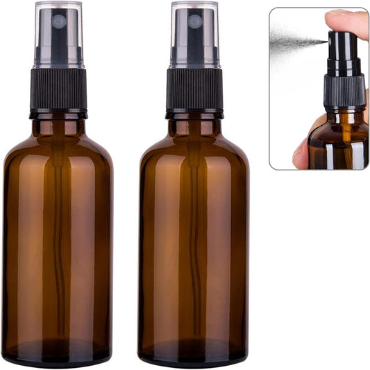 Small Glass Spray Bottles for Oil, Hair, Plants Water 2 oz | Empty Fine Mist and Refillable Mister Amber Mini V1259-DP01-A-3109