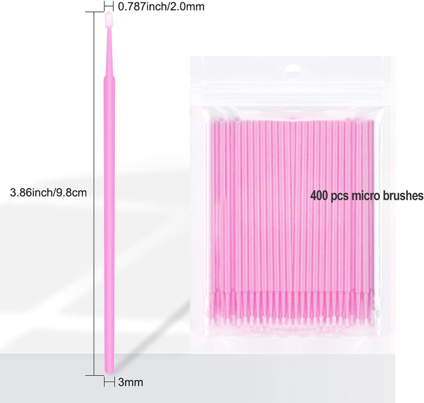 400PCS Micro Brush Disposable Micro Swabs for Eyelash Extension, Nails, Eyeliner(Head Diameter: 2.0mm Pink) V1259-DP01-A-3110