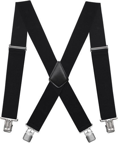 Mens Suspenders X-Back 2" Wide Adjustable Solid Straight Clip Suspenders V1259-DP01-A-3113