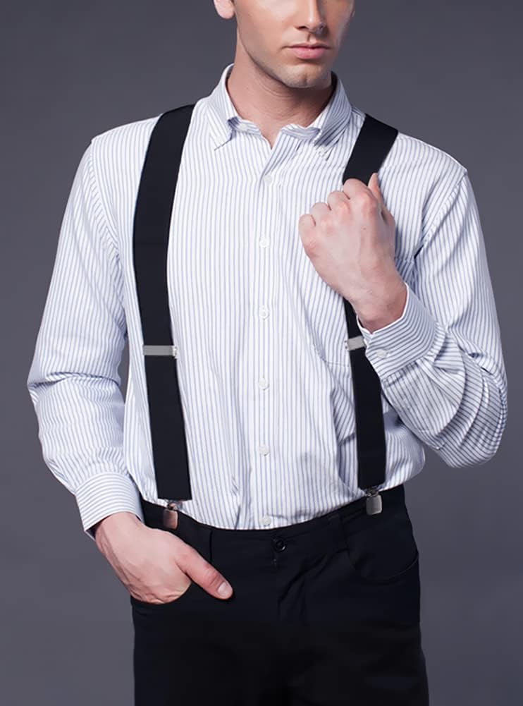 Mens Suspenders X-Back 2" Wide Adjustable Solid Straight Clip Suspenders V1259-DP01-A-3113