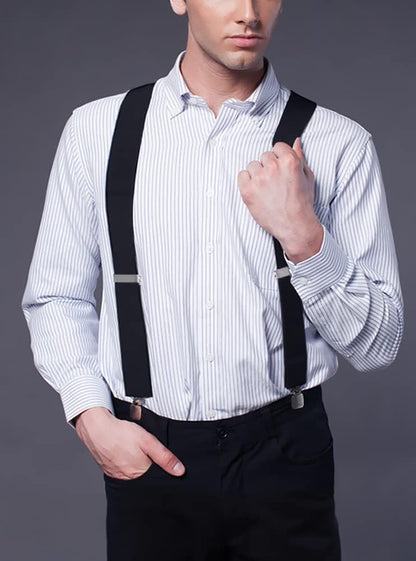 Mens Suspenders X-Back 2" Wide Adjustable Solid Straight Clip Suspenders V1259-DP01-A-3113