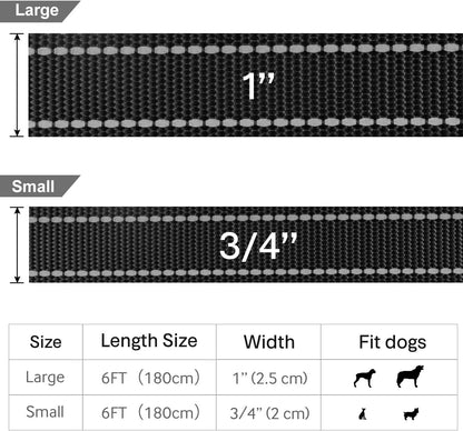 6FT Reflective Dog Leash with Soft Padded Handle for Training,Walking Lead for Large & Medium Dog,1 Inch V1259-DP01-A-3119
