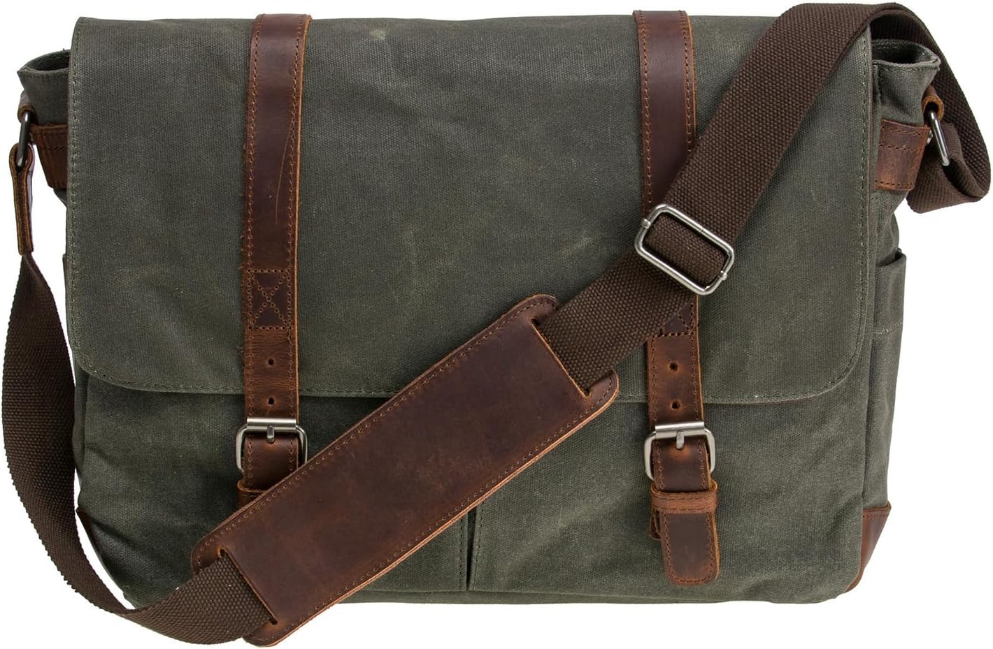 Vintage Genuine Leather Waxed Canvas Briefcase Large Satchel Shoulder Bag Rugged Computer 15.6" Laptop Bag V1259-DP01-A-3126