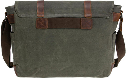 Vintage Genuine Leather Waxed Canvas Briefcase Large Satchel Shoulder Bag Rugged Computer 15.6" Laptop Bag V1259-DP01-A-3126