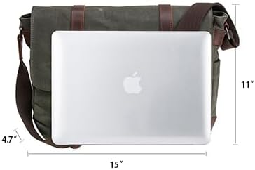 Vintage Genuine Leather Waxed Canvas Briefcase Large Satchel Shoulder Bag Rugged Computer 15.6" Laptop Bag V1259-DP01-A-3126