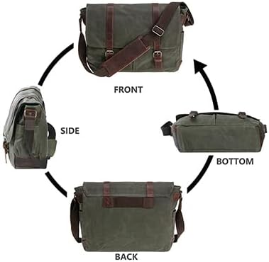 Vintage Genuine Leather Waxed Canvas Briefcase Large Satchel Shoulder Bag Rugged Computer 15.6" Laptop Bag V1259-DP01-A-3126