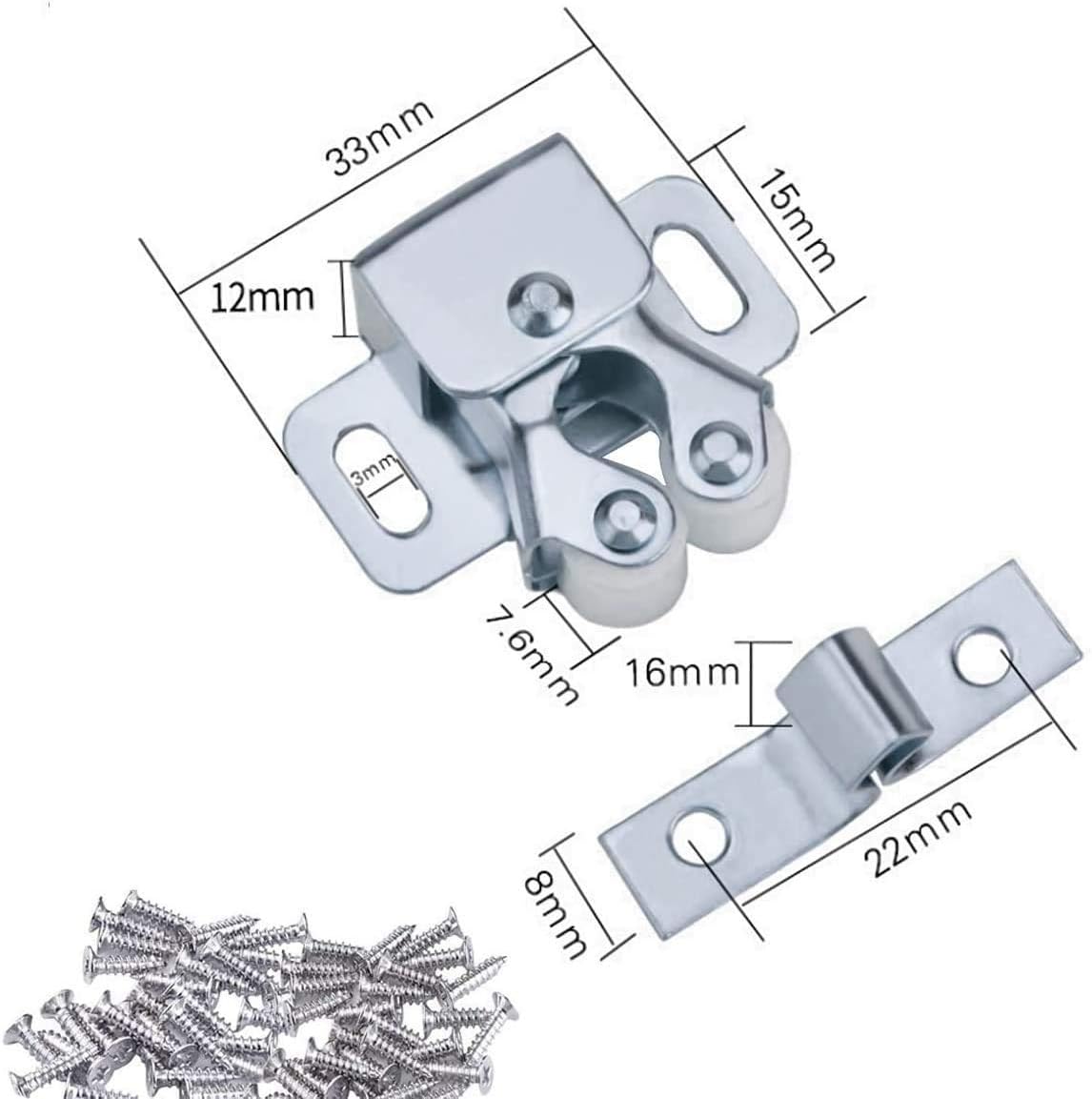 12 Pcs Double Roller Catch, Heavy Duty Door Catches Ball Latch with Screws for Cabinet/Closet/Doors/Cupboard V1259-DP01-A-3134